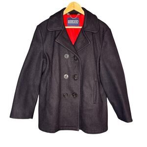 Lands End Wool Pea Coat Womens Double Breasted Black **see measurements